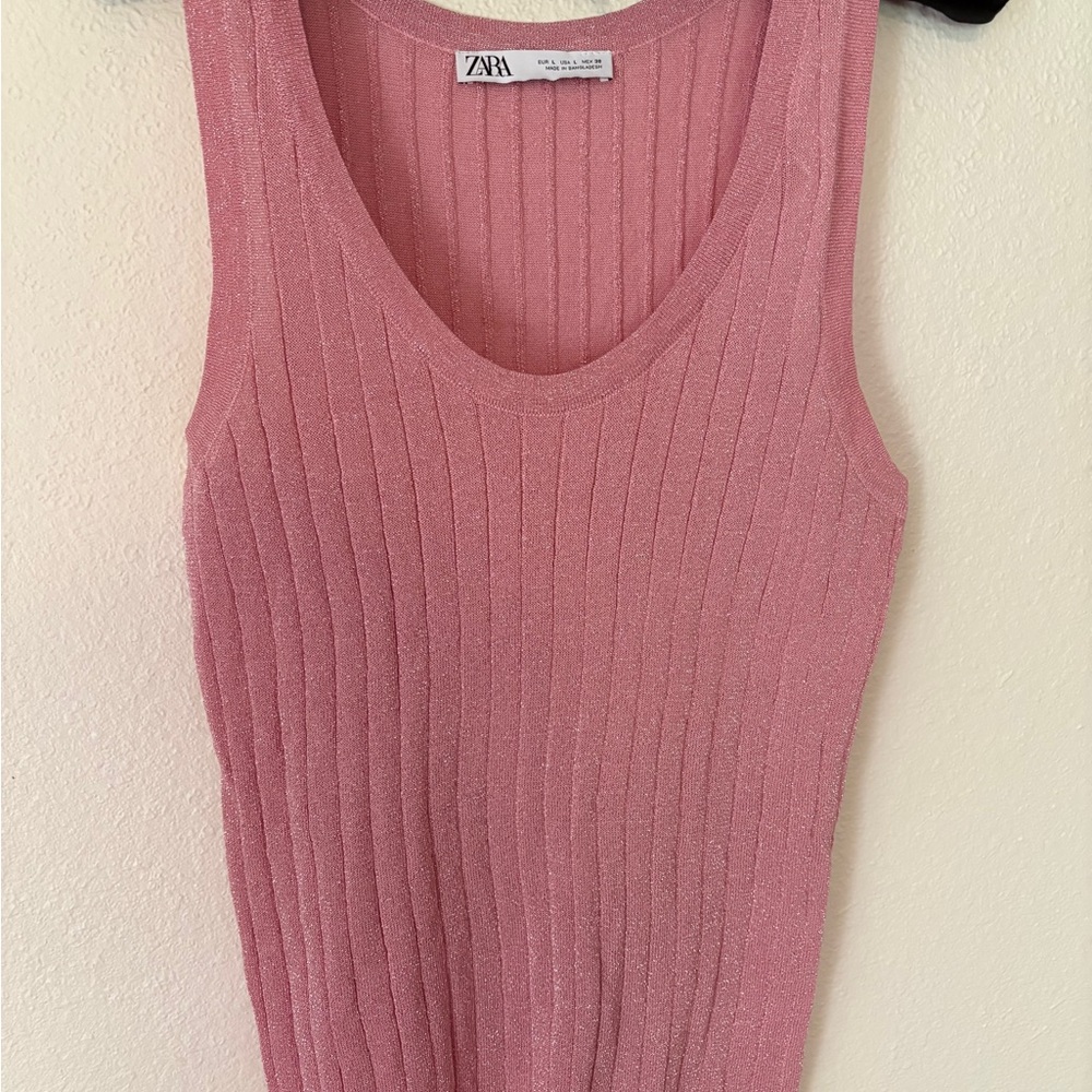 ZARA Dusty Rose Shimmer Ribbed Tank Top